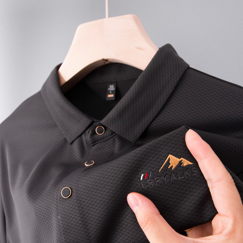 爸爸长袖t恤春秋装薄款polo衫打底衬衫领中年男士单件上衣外穿土