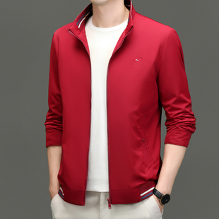 中年爸爸春秋冬装衣服外套喜公公婚礼服婚宴装夹克红色本命年龙年