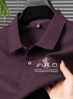 男士POLO衫纯棉短袖t恤poli中年爸爸夏装冰丝光棉上衣plol半袖