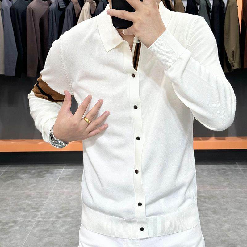 中年男士秋冬季新款翻领开衫毛衣外套爸爸装羊毛打底针织衫上衣服