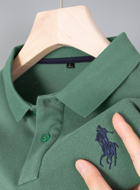 高档中年男士短袖t恤父亲纯棉爸爸夏装冰丝plol上衣服polo衫poli