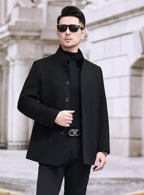 爸爸装水貂毛立领羽绒服上衣服
