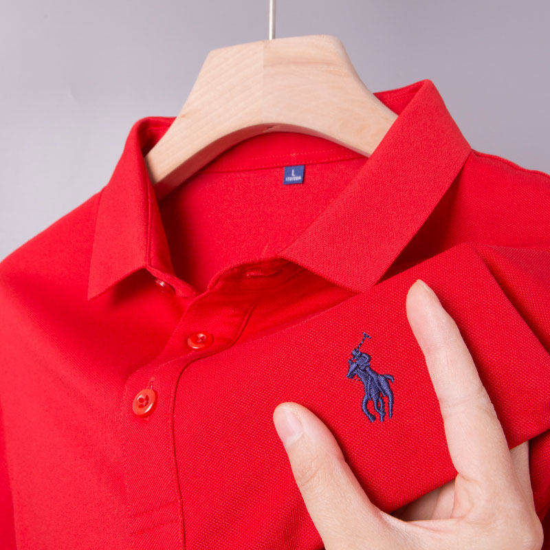 男士短袖T恤喜爸爸夏装中年大红色polo衫上衣服婚礼结婚宴礼服装