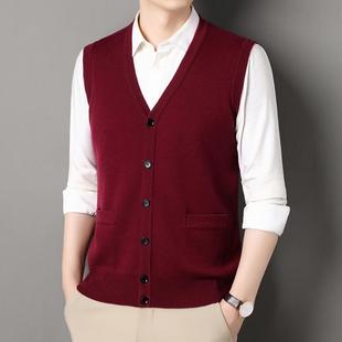 男士打底马甲中年爸爸装毛衣秋冬季本命年蛇年上衣服红色羊毛背心
