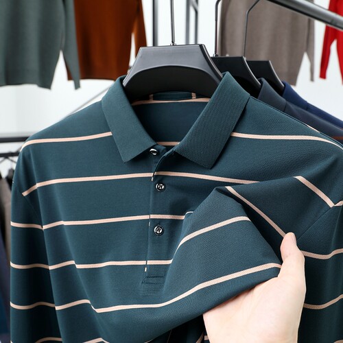 爸爸春秋装条纹poli上衣服秋衣