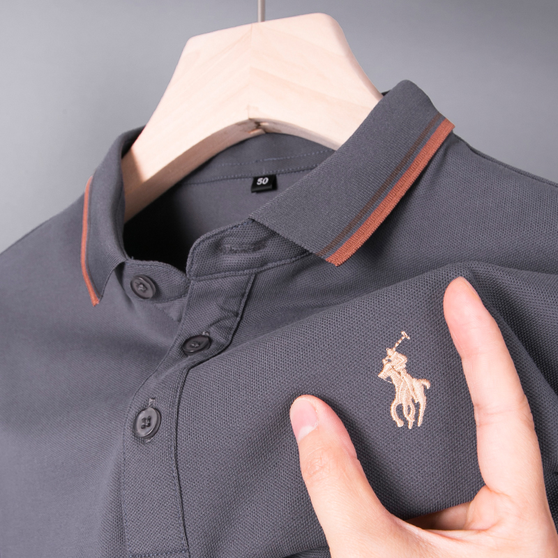 中年男士短袖T恤冰丝翻领战马