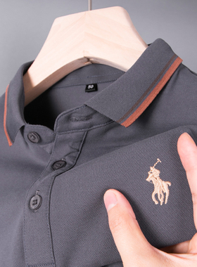 中年保罗polo衫男士短袖T恤poole爸爸夏装冰丝poli战马上衣服plol
