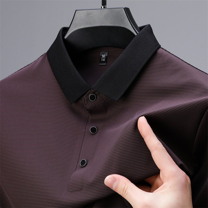 中年男士POLO衫红色短袖t恤翻领爸爸夏装本命年婚宴冰丝条纹上衣