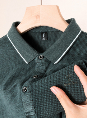 男士长袖t恤polo衫春秋季中年爸爸装秋衣服poll翻领上衣服体恤血