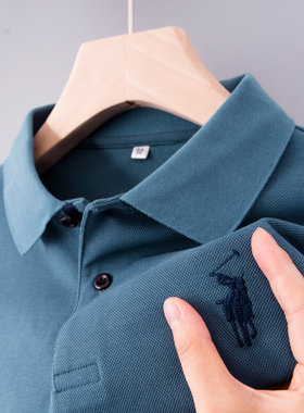 男士保罗POLO衫长袖t恤中年爸爸春秋装p0lo战马刺绣上衣服plol土