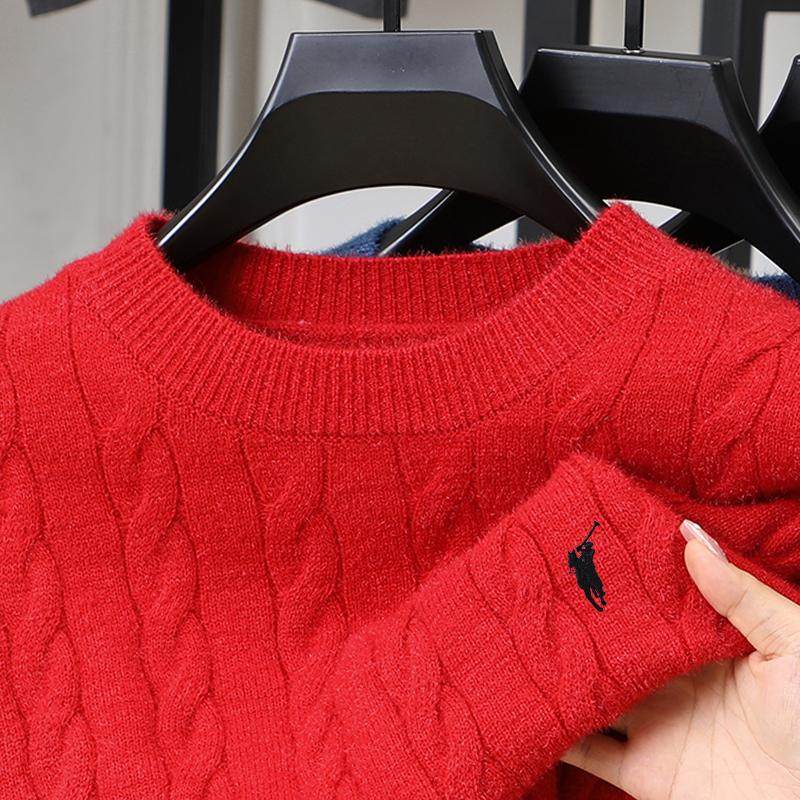 中年爸爸装2025蛇年本命年红色上衣服男士毛衣冬季保罗刺绣针织衫