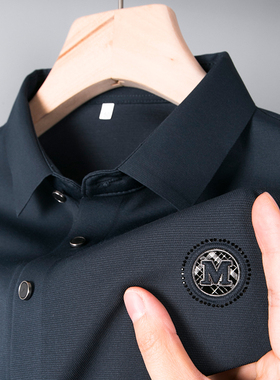 男士短袖T恤保罗冰丝父亲节送爸爸夏装polo衫上衣服桑蚕丝plol土