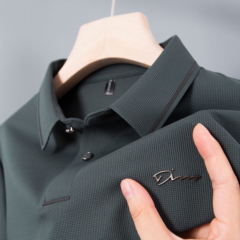 中年男士短袖冰丝爸爸翻领上衣