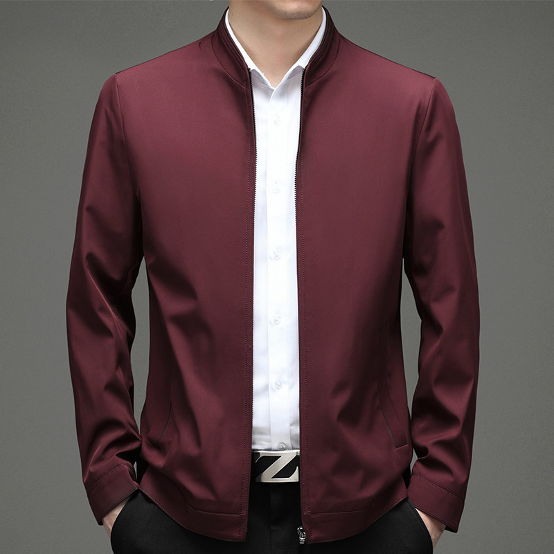 中老年喜爸爸春秋款衣服公公外套结婚礼服婚宴装夹克本命年虎红色