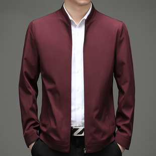 中老年喜爸爸春秋款衣服公公外套结婚礼服婚宴装夹克本命年虎红色