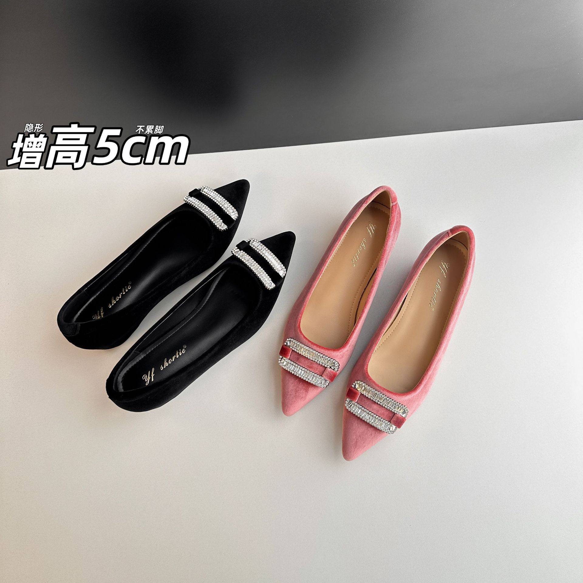 5公分水钻方形扣尖头平底鞋女2026新款法式绒面浅口单鞋婚鞋,女鞋,浅口单鞋,淘宝优惠券,粉丝福利购,淘宝优惠卷