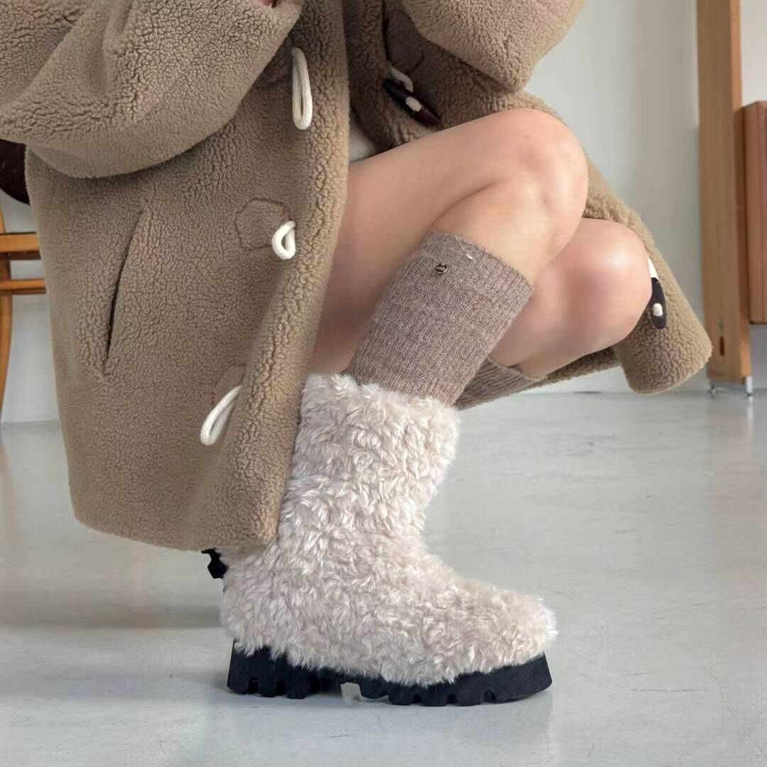 苏木槿加绒保暖厚底增高毛毛靴子短靴子雪地靴女2026冬百搭复古