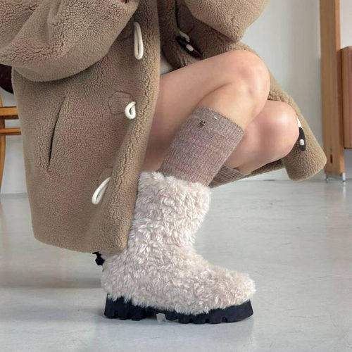 苏木槿加绒保暖厚底增高毛毛靴子短靴子雪地靴女2026冬百搭复古
