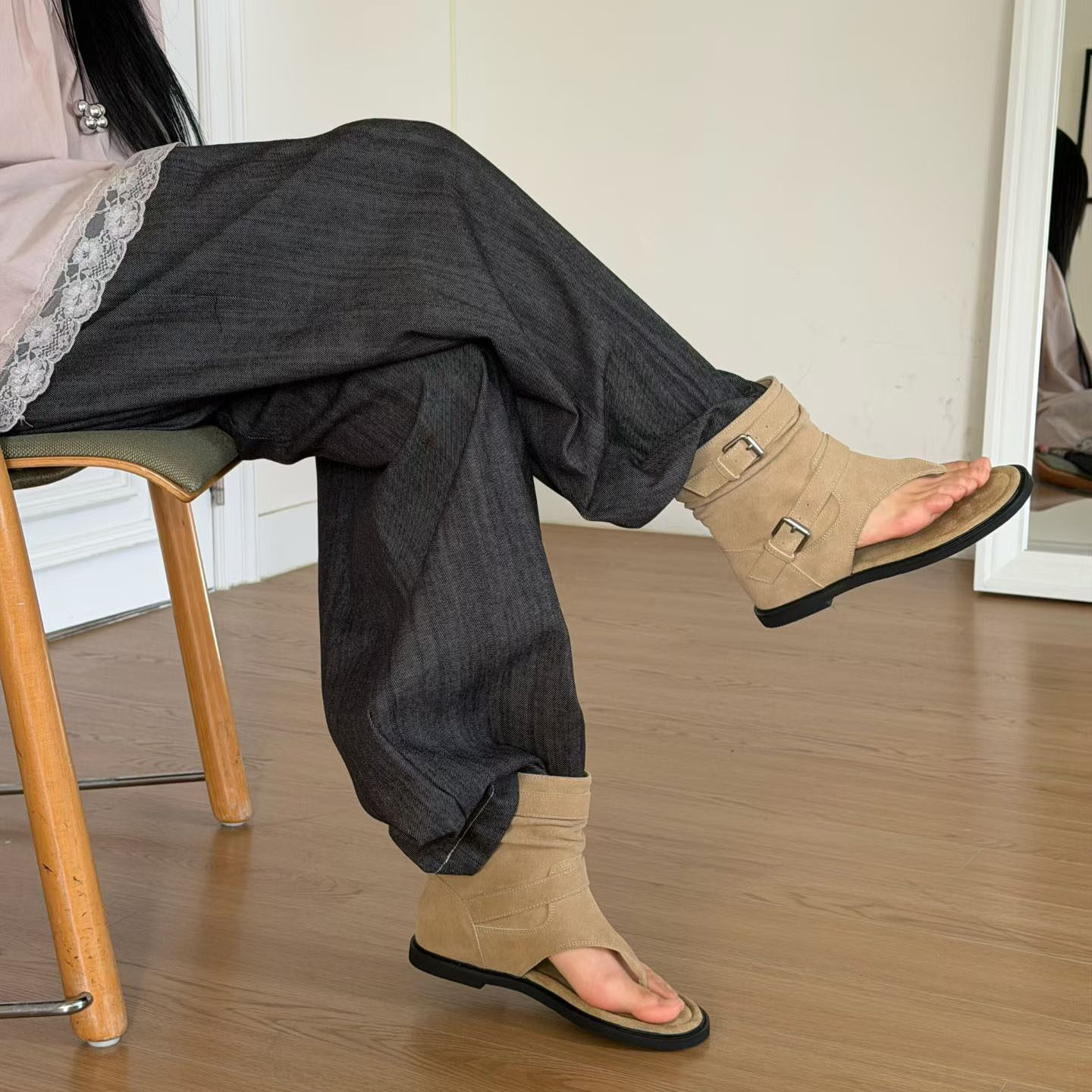 苏木槿小众个性复古夹趾罗马凉靴子短靴子女2026夏东大门新款