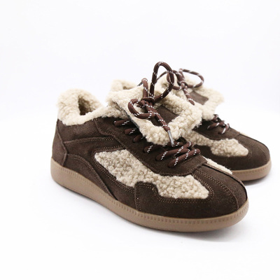 苏木槿复古厚底卷毛绒真皮保暖翻盖鞋舌休闲德训鞋休闲鞋女2025冬