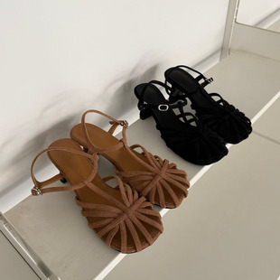 苏木槿复古个性小众大圆头包头T粱罗马细高跟凉鞋女2026夏东大门