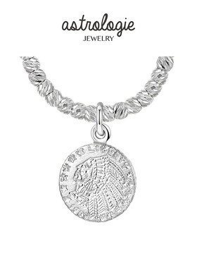 AS浮雕酋长头像钱币吊坠路路通银珠项链女S925纯银锁骨链简约复古