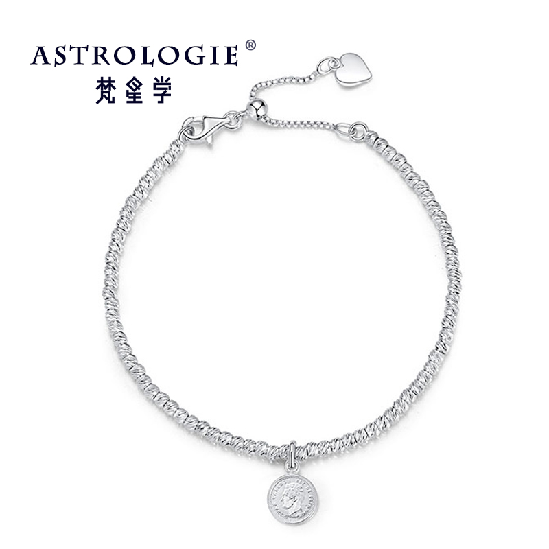 AS浮雕酋长人像钱币手链女S925纯银雕刻路路通手串简约复古文艺