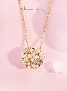 韩国Humming J四叶草项链女锁骨链森系花球吊坠小众设计简约个性