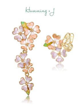 韩国Humming J四叶草蝴蝶耳钉女2025新款小众设计不对称精致耳环