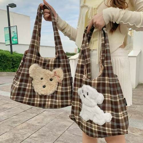 秋日暖棕小狗单肩包韩系ins风