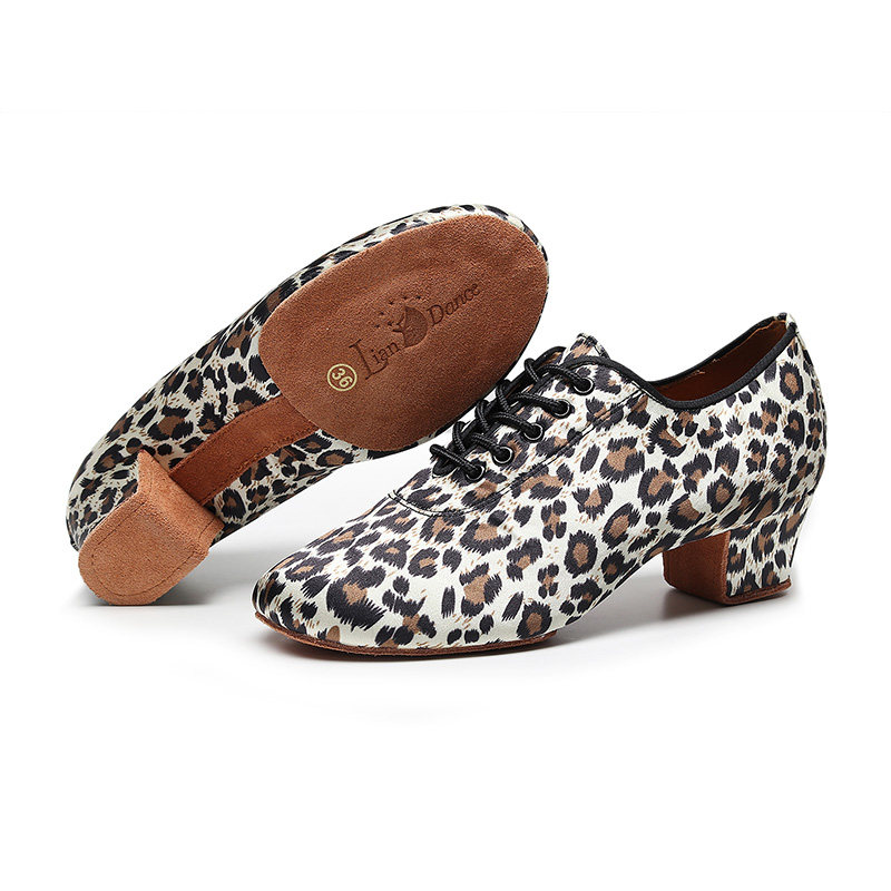 链丹斯豹纹女式拉丁舞鞋教练鞋教师舞蹈鞋软底初学跳舞鞋伦巴恰恰
