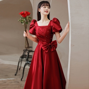 酒红色中学生2026新款在逃公主裙子生日宴会主持人礼服18岁成人礼