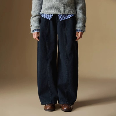 MINIkids童装 口袋弯刀牛仔裤女童秋季新款复古个性前卫纯棉裤子