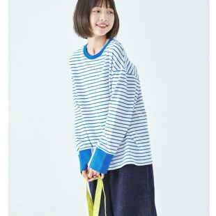 26年春季新款亲子中大女童经典条纹长袖T恤纯棉简约宽松上衣百搭