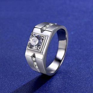 18K金莫桑钻戒指男款霸气豪华PT950铂金欧美流行白金1克拉结婚钻