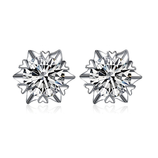 PT950铂金18K仿真钻耳钉女款雪花奢华莫桑钻石单钻情侣款耳环男单