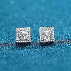 2026 New Model Pt950 Platinum Moissanite Stud Earrings with Micro-Paved Small Diamonds, Four-Prong Setting, 1 Carat, 2 Carats, Simple Design