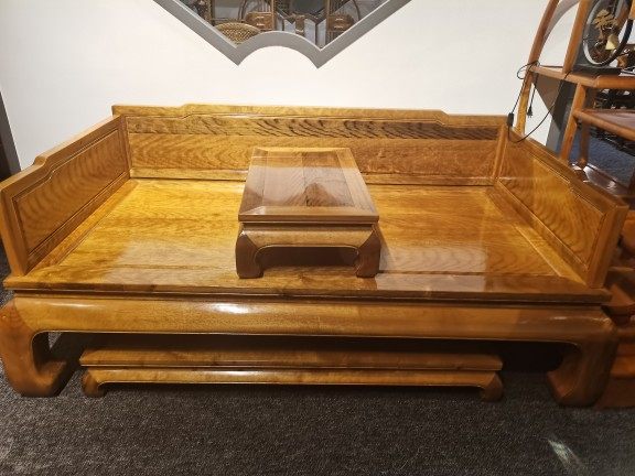 正宗四川金丝楠木罗汉床虎皮纹实木新中式贵妃榻休闲躺椅卧具整木