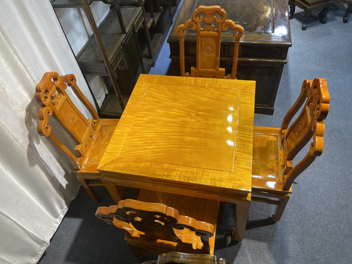 名贵金丝楠大叶楠木休闲桌实木水波纹四方桌家居中式阳台桌椅组合