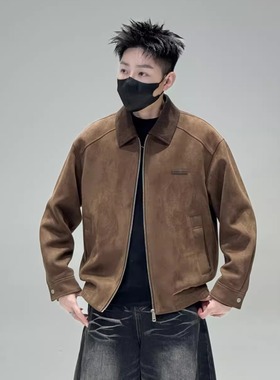 2026春 新款美式复古鹿皮绒翻领夹克男款宽松休闲百搭外套88010