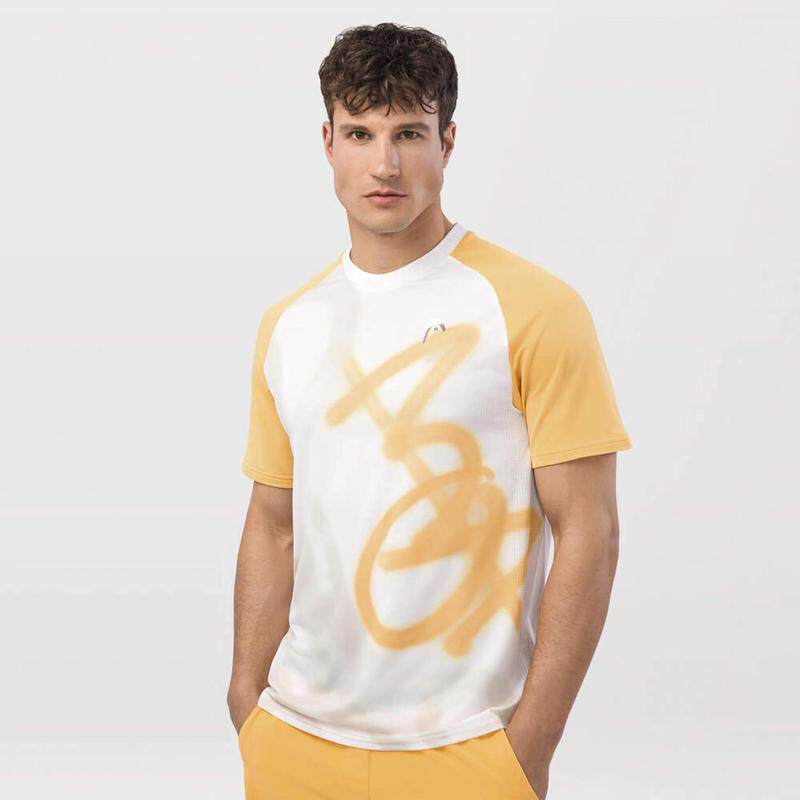 代购HEAD海德男士运动T恤透气舒适高弹吸湿短袖白色金色轻质