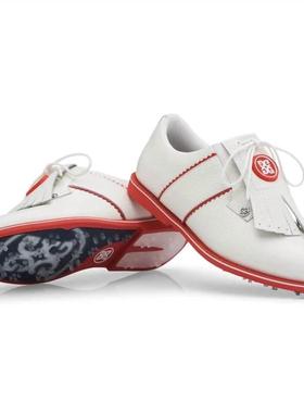 代购GFORE女士高尔夫鞋舒适支撑性透气轻便白色红色平底圆头