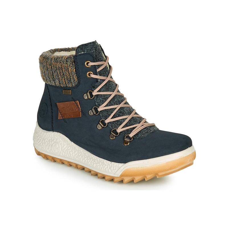 代购rieker女士雪地靴保暖舒适轻便防滑系带圆头高帮毛线口冬季