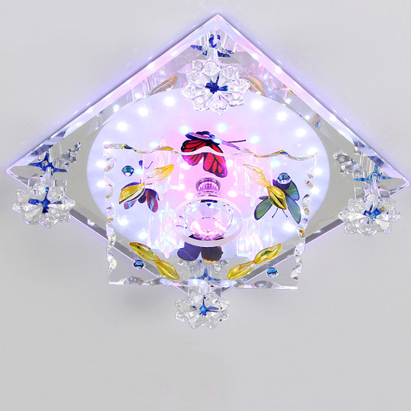 北欧简约水晶过道灯走廊灯三色变光吸顶灯玄关射灯入户阳台灯led