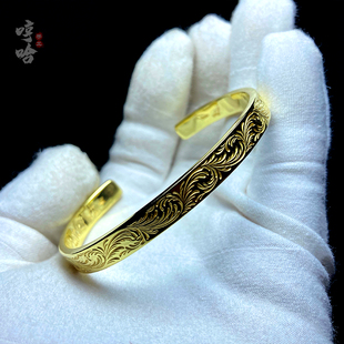 鹫见太郎tarowashimi唐草开口手镯18K黄金哼哈手工雕刻潮流非goro