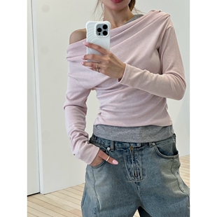 ZEROZERO韩国直邮㊣女装新款真品推荐25秋冬长袖T恤混纺露肩