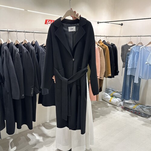 Color B㊣东大门实拍女士新品休闲职业热卖中长款大衣含腰带