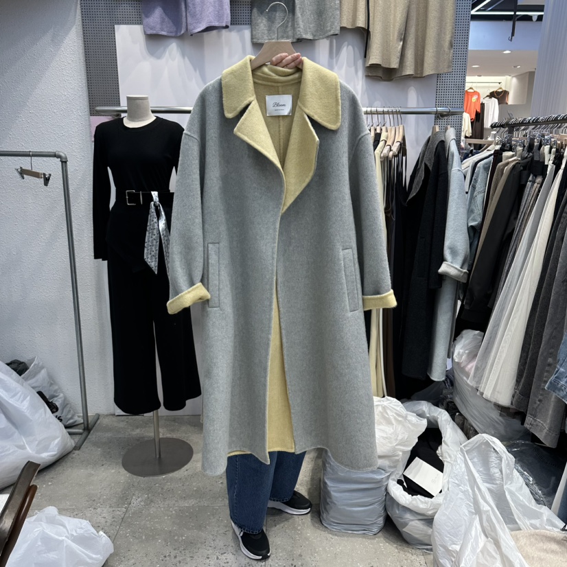 BLOOM-Q东大门㊣直邮女士新款热卖中长款大衣手工制作含腰带