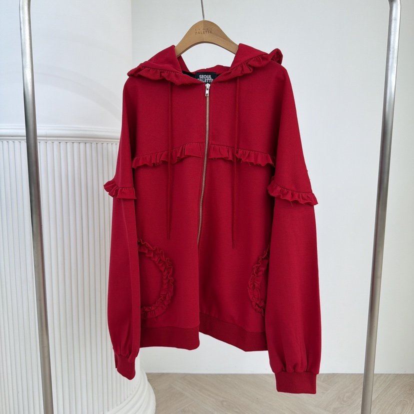 PALETTE东大门㊣实拍女士新品时尚休闲热卖人气夹克荷叶边拉链