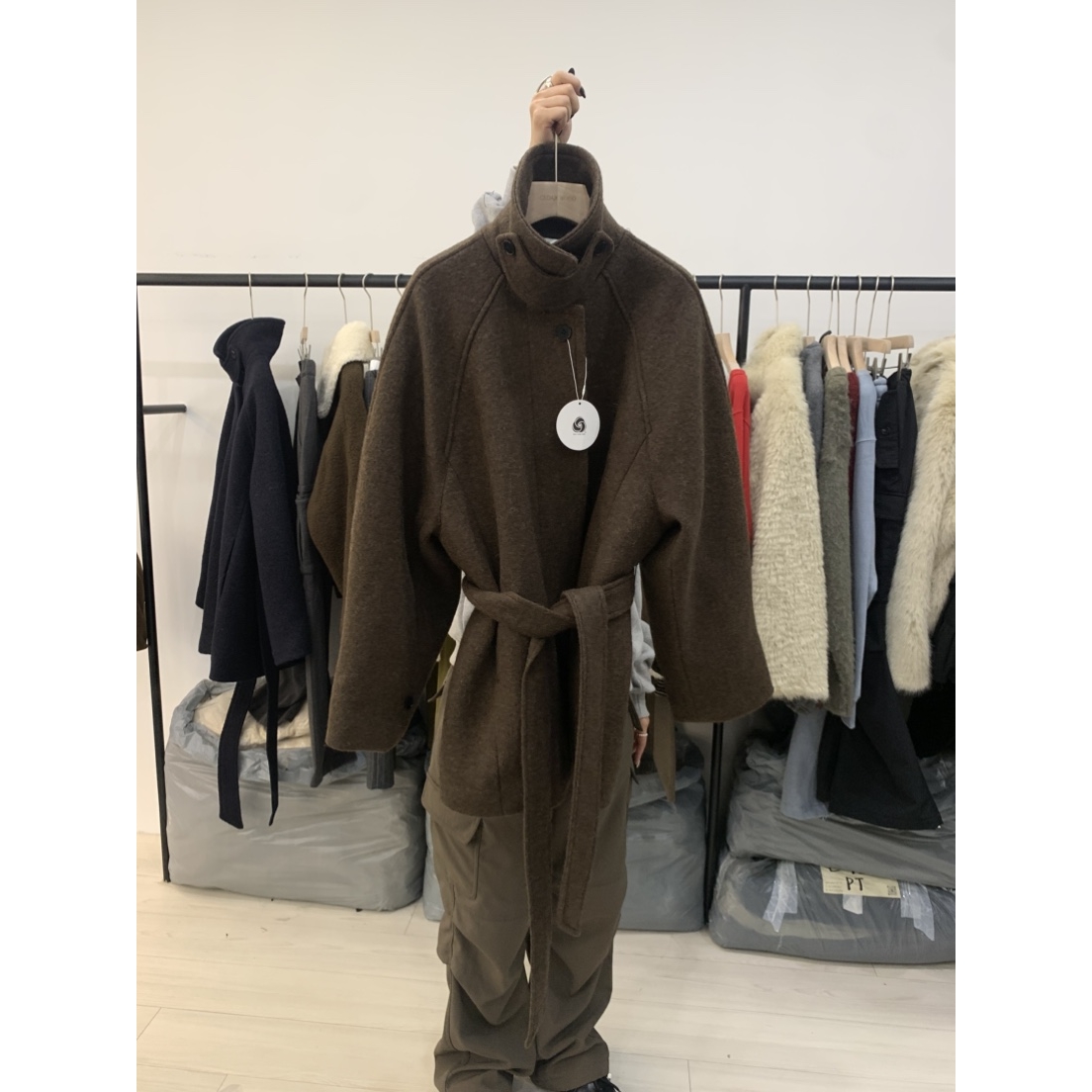 CEDAR WOOD东大门㊣代购女装新品休闲时尚人气短款大衣腰带